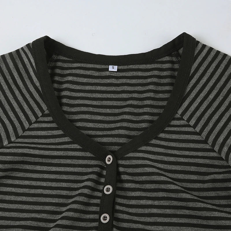 Korean Style Stripe Patchwork Women T-Shirts Short Sleeves Slim Fit Simple Causal Office Lady Clothing