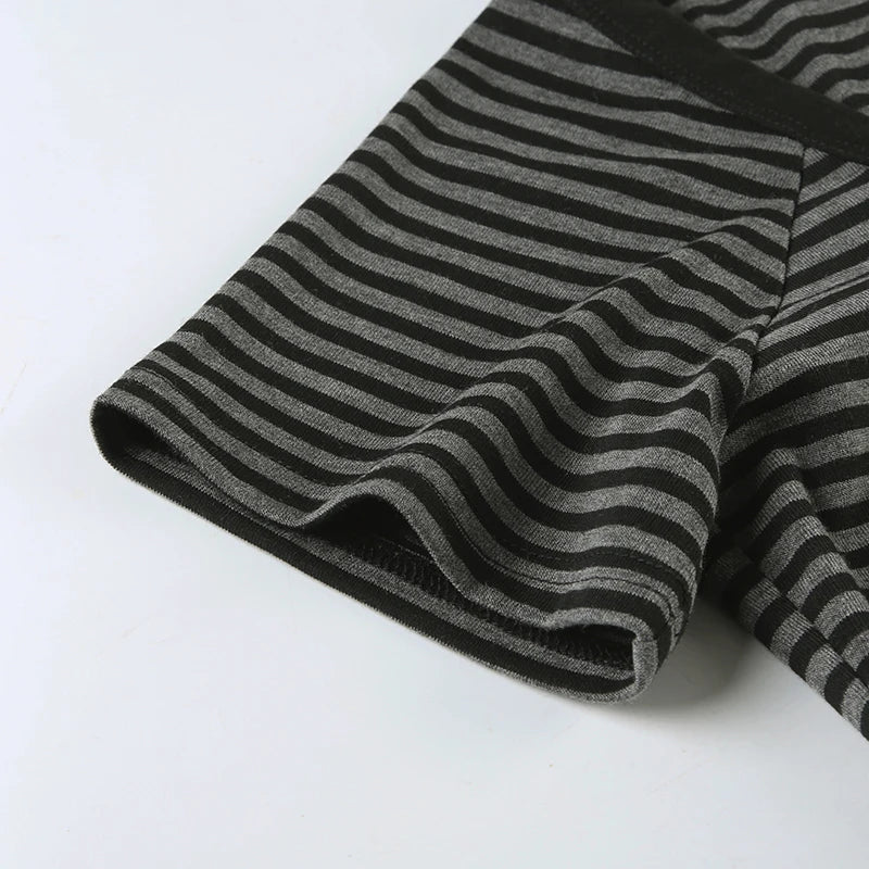 Korean Style Stripe Patchwork Women T-Shirts Short Sleeves Slim Fit Simple Causal Office Lady Clothing